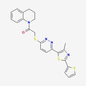molecular formula C23H20N4OS3 B11241596 1-(3,4-dihydroquinolin-1(2H)-yl)-2-((6-(4-methyl-2-(thiophen-2-yl)thiazol-5-yl)pyridazin-3-yl)thio)ethanone 