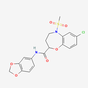 molecular formula C18H17ClN2O6S B11241761 N-(1,3-benzodioxol-5-yl)-7-chloro-5-(methylsulfonyl)-2,3,4,5-tetrahydro-1,5-benzoxazepine-2-carboxamide 