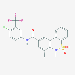 molecular formula C22H16ClF3N2O3S B11242582 N-[4-chloro-3-(trifluoromethyl)phenyl]-6,7-dimethyl-6H-dibenzo[c,e][1,2]thiazine-9-carboxamide 5,5-dioxide 