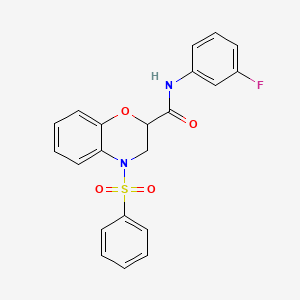 molecular formula C21H17FN2O4S B11242616 N-(3-fluorophenyl)-4-(phenylsulfonyl)-3,4-dihydro-2H-1,4-benzoxazine-2-carboxamide 