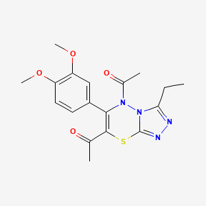 molecular formula C18H20N4O4S B11242749 1,1'-[6-(3,4-dimethoxyphenyl)-3-ethyl-5H-[1,2,4]triazolo[3,4-b][1,3,4]thiadiazine-5,7-diyl]diethanone 