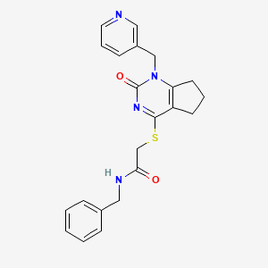 molecular formula C22H22N4O2S B11242823 N-Benzyl-2-({2-oxo-1-[(pyridin-3-YL)methyl]-1H,2H,5H,6H,7H-cyclopenta[D]pyrimidin-4-YL}sulfanyl)acetamide 