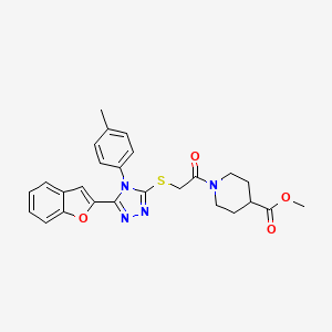 molecular formula C26H26N4O4S B11243039 methyl 1-({[5-(1-benzofuran-2-yl)-4-(4-methylphenyl)-4H-1,2,4-triazol-3-yl]sulfanyl}acetyl)piperidine-4-carboxylate 