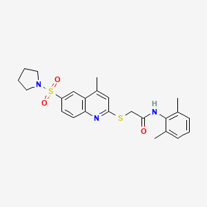 molecular formula C24H27N3O3S2 B11243125 N-(2,6-Dimethylphenyl)-2-{[4-methyl-6-(pyrrolidine-1-sulfonyl)quinolin-2-YL]sulfanyl}acetamide 