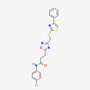 molecular formula C21H17ClN4O2S2 B11243162 N-(4-chlorophenyl)-3-(3-{[(4-phenyl-1,3-thiazol-2-yl)sulfanyl]methyl}-1,2,4-oxadiazol-5-yl)propanamide 