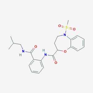 molecular formula C22H27N3O5S B11243311 N-{2-[(2-methylpropyl)carbamoyl]phenyl}-5-(methylsulfonyl)-2,3,4,5-tetrahydro-1,5-benzoxazepine-2-carboxamide 