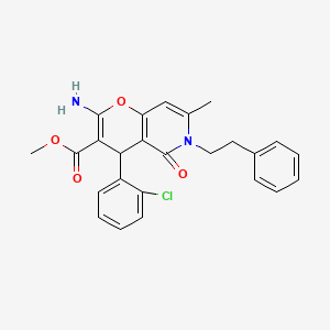 molecular formula C25H23ClN2O4 B11243336 methyl 2-amino-4-(2-chlorophenyl)-7-methyl-5-oxo-6-(2-phenylethyl)-4H,5H,6H-pyrano[3,2-c]pyridine-3-carboxylate 