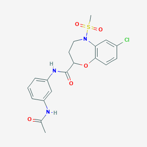 molecular formula C19H20ClN3O5S B11243461 N-[3-(acetylamino)phenyl]-7-chloro-5-(methylsulfonyl)-2,3,4,5-tetrahydro-1,5-benzoxazepine-2-carboxamide 
