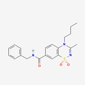 molecular formula C20H23N3O3S B11243546 N-benzyl-4-butyl-3-methyl-4H-1,2,4-benzothiadiazine-7-carboxamide 1,1-dioxide 