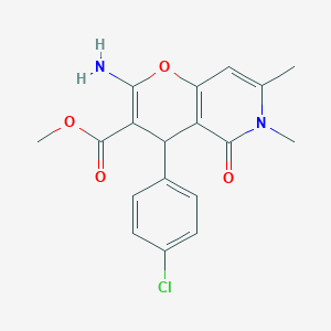 molecular formula C18H17ClN2O4 B11243805 methyl 2-amino-4-(4-chlorophenyl)-6,7-dimethyl-5-oxo-5,6-dihydro-4H-pyrano[3,2-c]pyridine-3-carboxylate 