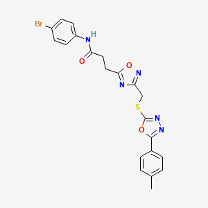 molecular formula C21H18BrN5O3S B11243832 N-(4-bromophenyl)-3-[3-({[5-(4-methylphenyl)-1,3,4-oxadiazol-2-yl]sulfanyl}methyl)-1,2,4-oxadiazol-5-yl]propanamide 