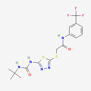 molecular formula C16H18F3N5O2S2 B11243998 2-({5-[(Tert-butylcarbamoyl)amino]-1,3,4-thiadiazol-2-YL}sulfanyl)-N-[3-(trifluoromethyl)phenyl]acetamide 