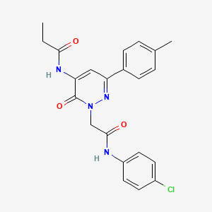 molecular formula C22H21ClN4O3 B11244194 N-[2-{2-[(4-chlorophenyl)amino]-2-oxoethyl}-6-(4-methylphenyl)-3-oxo-2,3-dihydropyridazin-4-yl]propanamide 