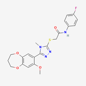 molecular formula C21H21FN4O4S B11244261 N-(4-fluorophenyl)-2-{[5-(8-methoxy-3,4-dihydro-2H-1,5-benzodioxepin-7-yl)-4-methyl-4H-1,2,4-triazol-3-yl]sulfanyl}acetamide 