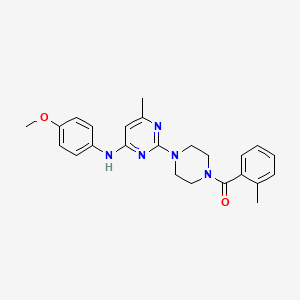 molecular formula C24H27N5O2 B11244291 (4-(4-((4-Methoxyphenyl)amino)-6-methylpyrimidin-2-yl)piperazin-1-yl)(o-tolyl)methanone 