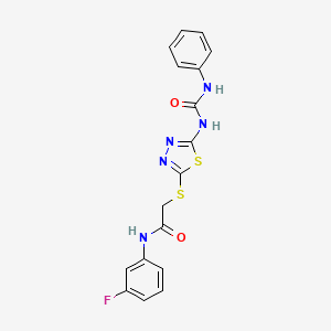 molecular formula C17H14FN5O2S2 B11244532 N-(3-Fluorophenyl)-2-({5-[(phenylcarbamoyl)amino]-1,3,4-thiadiazol-2-YL}sulfanyl)acetamide 
