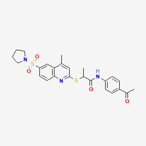 molecular formula C25H27N3O4S2 B11244675 N-(4-Acetylphenyl)-2-{[4-methyl-6-(pyrrolidine-1-sulfonyl)quinolin-2-YL]sulfanyl}propanamide 