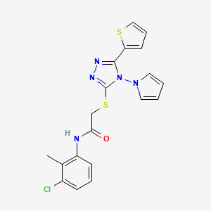 molecular formula C19H16ClN5OS2 B11244788 N-(3-chloro-2-methylphenyl)-2-{[4-(1H-pyrrol-1-yl)-5-(thiophen-2-yl)-4H-1,2,4-triazol-3-yl]sulfanyl}acetamide 