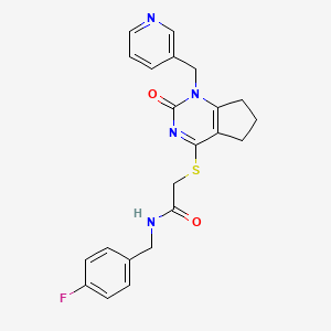 molecular formula C22H21FN4O2S B11244967 N-(4-fluorobenzyl)-2-((2-oxo-1-(pyridin-3-ylmethyl)-2,5,6,7-tetrahydro-1H-cyclopenta[d]pyrimidin-4-yl)thio)acetamide 