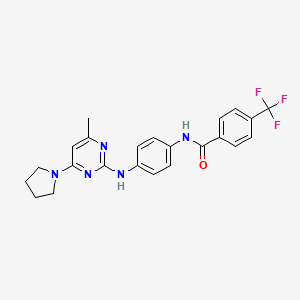 molecular formula C23H22F3N5O B11245022 N-(4-{[4-Methyl-6-(pyrrolidin-1-YL)pyrimidin-2-YL]amino}phenyl)-4-(trifluoromethyl)benzamide 