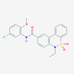 molecular formula C22H19ClN2O4S B11245080 N-(5-chloro-2-methoxyphenyl)-6-ethyl-6H-dibenzo[c,e][1,2]thiazine-9-carboxamide 5,5-dioxide 