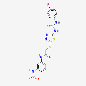 molecular formula C19H17FN6O3S2 B11245187 N-(3-Acetamidophenyl)-2-[(5-{[(4-fluorophenyl)carbamoyl]amino}-1,3,4-thiadiazol-2-YL)sulfanyl]acetamide 
