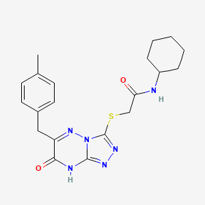 molecular formula C20H24N6O2S B11245388 N-cyclohexyl-2-{[6-(4-methylbenzyl)-7-oxo-7,8-dihydro[1,2,4]triazolo[4,3-b][1,2,4]triazin-3-yl]sulfanyl}acetamide 