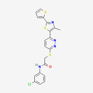 molecular formula C20H15ClN4OS3 B11245438 N-(3-chlorophenyl)-2-((6-(4-methyl-2-(thiophen-2-yl)thiazol-5-yl)pyridazin-3-yl)thio)acetamide 