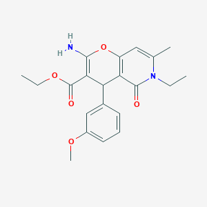 molecular formula C21H24N2O5 B11245519 ethyl 2-amino-6-ethyl-4-(3-methoxyphenyl)-7-methyl-5-oxo-4H,5H,6H-pyrano[3,2-c]pyridine-3-carboxylate 