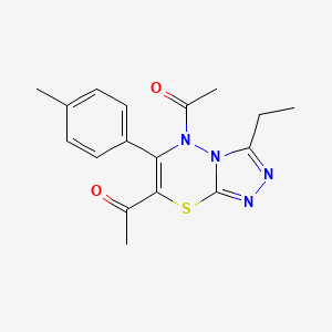 molecular formula C17H18N4O2S B11245558 1,1'-[3-ethyl-6-(4-methylphenyl)-5H-[1,2,4]triazolo[3,4-b][1,3,4]thiadiazine-5,7-diyl]diethanone 