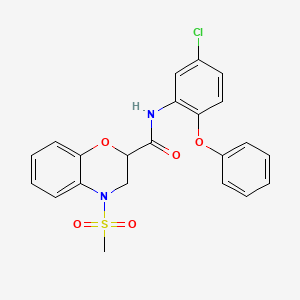 molecular formula C22H19ClN2O5S B11245642 N-(5-chloro-2-phenoxyphenyl)-4-(methylsulfonyl)-3,4-dihydro-2H-1,4-benzoxazine-2-carboxamide 