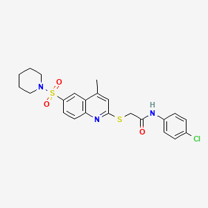 molecular formula C23H24ClN3O3S2 B11245650 N-(4-Chlorophenyl)-2-{[4-methyl-6-(piperidine-1-sulfonyl)quinolin-2-YL]sulfanyl}acetamide 