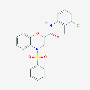 molecular formula C22H19ClN2O4S B11245662 N-(3-chloro-2-methylphenyl)-4-(phenylsulfonyl)-3,4-dihydro-2H-1,4-benzoxazine-2-carboxamide 
