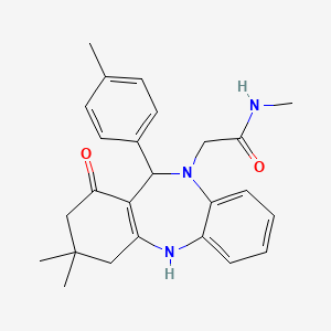 molecular formula C25H29N3O2 B11245780 2-[3,3-dimethyl-11-(4-methylphenyl)-1-oxo-1,2,3,4,5,11-hexahydro-10H-dibenzo[b,e][1,4]diazepin-10-yl]-N-methylacetamide 