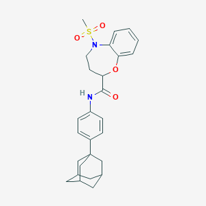 molecular formula C27H32N2O4S B11246023 N-[4-(Adamantan-1-YL)phenyl]-5-methanesulfonyl-2,3,4,5-tetrahydro-1,5-benzoxazepine-2-carboxamide 