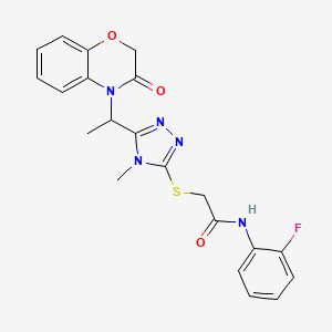 molecular formula C21H20FN5O3S B11246148 N-(2-fluorophenyl)-2-({4-methyl-5-[1-(3-oxo-2,3-dihydro-4H-1,4-benzoxazin-4-yl)ethyl]-4H-1,2,4-triazol-3-yl}sulfanyl)acetamide 