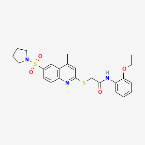 molecular formula C24H27N3O4S2 B11246349 N-(2-Ethoxyphenyl)-2-{[4-methyl-6-(pyrrolidine-1-sulfonyl)quinolin-2-YL]sulfanyl}acetamide 