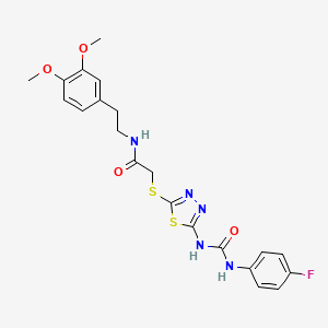 molecular formula C21H22FN5O4S2 B11246686 N-(3,4-dimethoxyphenethyl)-2-((5-(3-(4-fluorophenyl)ureido)-1,3,4-thiadiazol-2-yl)thio)acetamide 