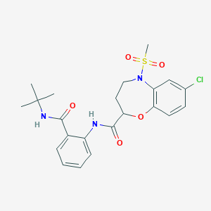 molecular formula C22H26ClN3O5S B11246729 N-[2-(tert-butylcarbamoyl)phenyl]-7-chloro-5-(methylsulfonyl)-2,3,4,5-tetrahydro-1,5-benzoxazepine-2-carboxamide 