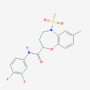 molecular formula C18H18F2N2O4S B11246935 N-(3,4-difluorophenyl)-7-methyl-5-(methylsulfonyl)-2,3,4,5-tetrahydro-1,5-benzoxazepine-2-carboxamide 