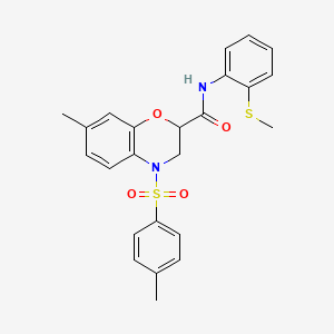 molecular formula C24H24N2O4S2 B11247136 7-methyl-4-[(4-methylphenyl)sulfonyl]-N-[2-(methylsulfanyl)phenyl]-3,4-dihydro-2H-1,4-benzoxazine-2-carboxamide 