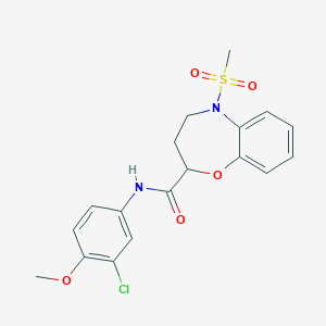 molecular formula C18H19ClN2O5S B11247250 N-(3-chloro-4-methoxyphenyl)-5-(methylsulfonyl)-2,3,4,5-tetrahydro-1,5-benzoxazepine-2-carboxamide 