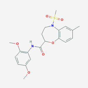 molecular formula C20H24N2O6S B11247622 N-(2,5-dimethoxyphenyl)-7-methyl-5-(methylsulfonyl)-2,3,4,5-tetrahydro-1,5-benzoxazepine-2-carboxamide 