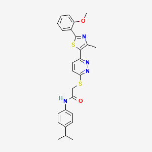 molecular formula C26H26N4O2S2 B11247717 N-(4-isopropylphenyl)-2-((6-(2-(2-methoxyphenyl)-4-methylthiazol-5-yl)pyridazin-3-yl)thio)acetamide 
