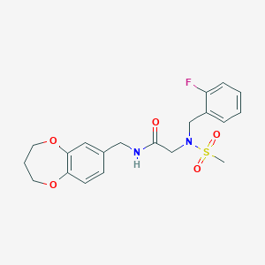molecular formula C20H23FN2O5S B11247917 N-[(3,4-Dihydro-2H-1,5-benzodioxepin-7-YL)methyl]-2-{N-[(2-fluorophenyl)methyl]methanesulfonamido}acetamide 