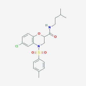molecular formula C21H25ClN2O4S B11247940 6-chloro-N-(3-methylbutyl)-4-[(4-methylphenyl)sulfonyl]-3,4-dihydro-2H-1,4-benzoxazine-2-carboxamide 