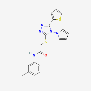 molecular formula C20H19N5OS2 B11247942 N-(3,4-dimethylphenyl)-2-{[4-(1H-pyrrol-1-yl)-5-(thiophen-2-yl)-4H-1,2,4-triazol-3-yl]sulfanyl}acetamide 