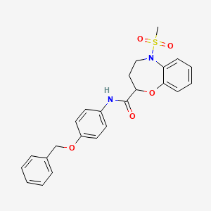 molecular formula C24H24N2O5S B11247952 N-[4-(benzyloxy)phenyl]-5-(methylsulfonyl)-2,3,4,5-tetrahydro-1,5-benzoxazepine-2-carboxamide 