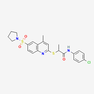 molecular formula C23H24ClN3O3S2 B11248074 N-(4-Chlorophenyl)-2-{[4-methyl-6-(pyrrolidine-1-sulfonyl)quinolin-2-YL]sulfanyl}propanamide 