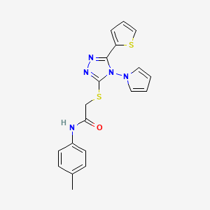 molecular formula C19H17N5OS2 B11248114 N-(4-methylphenyl)-2-{[4-(1H-pyrrol-1-yl)-5-(thiophen-2-yl)-4H-1,2,4-triazol-3-yl]sulfanyl}acetamide 